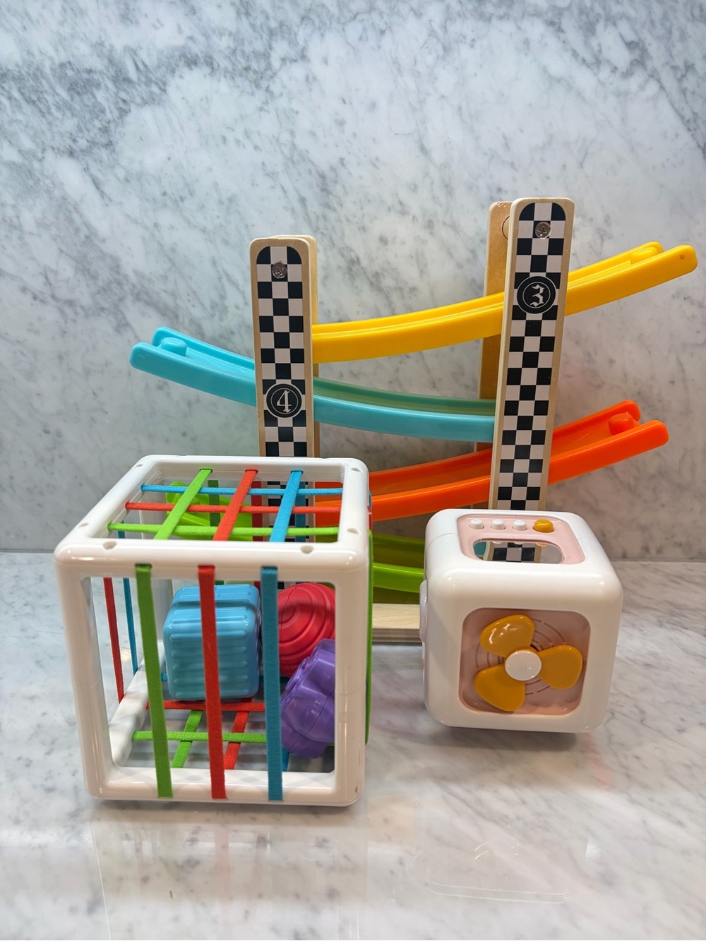 Baby toddler sensory toy bundle wooden car ramp activity toys